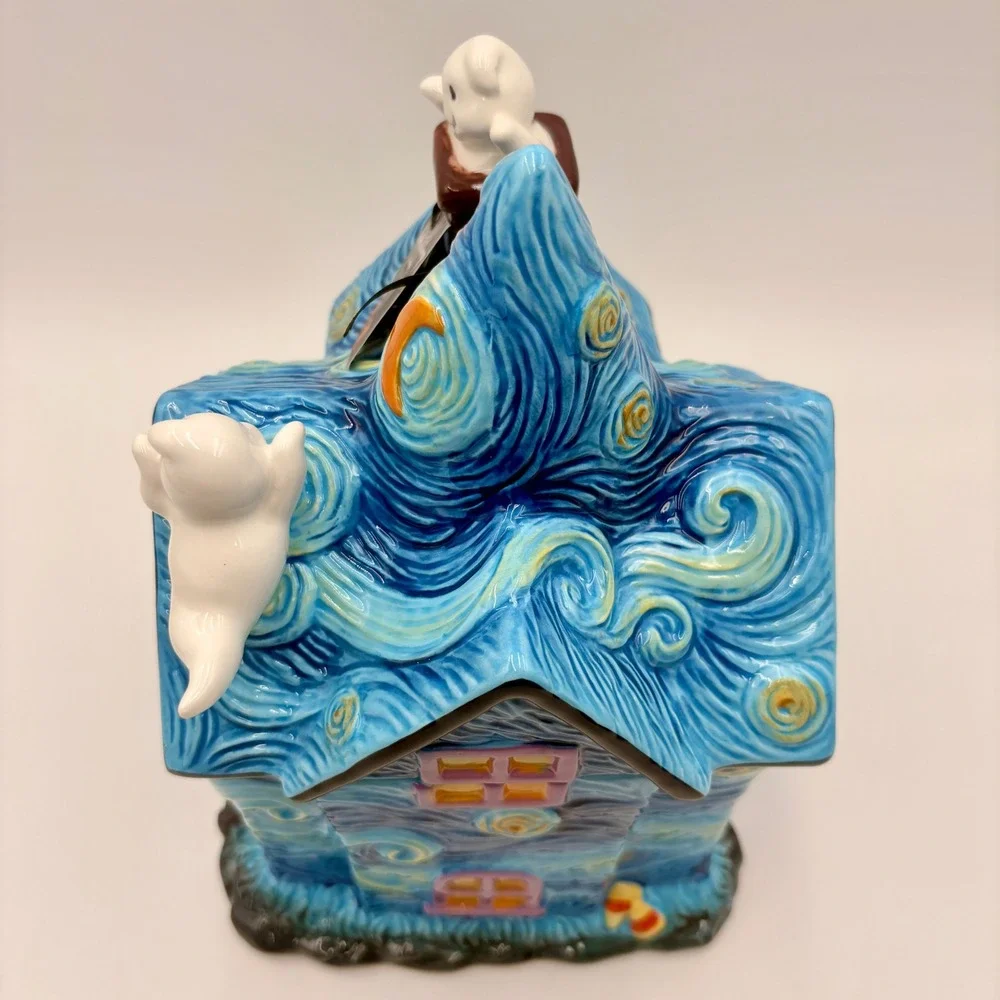 Corner Ruby Starry Night Haunted House Halloween Ceramic Cookie Jar Van Gogh